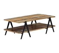 Mangloder Table Basse en Bois de récupération Massif 115x60x40 cm avec 2 Niveaux, Pieds Acier Enduit Poudre, Meuble de Rangement pour Salon séjour Chambre intérieur extérieur