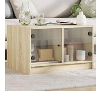 Mangloder Table Basse en Bois d'ingénierie chêne Sonoma avec Portes en Verre 68x50x42 cm, Meuble Console de Rangement pour Salon séjour Chambre, Design Moderne avec Plateau Robuste