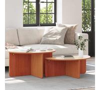 Mangloder Table Basse en Bois Massif de pin Brun Cire 2 pcs, Dimensions 79 x 39,5 x 40 cm, Design Ovale pour Salon séjour intérieur, Meuble Console Bout canapé avec Plateau Pratique