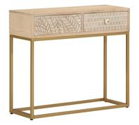 Mangloder Table Console Bois Massif de manguier et Fer 90x30x76 cm Meuble Rangement avec casier et étagère pour Salon Chambre entrée Bureau