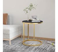 Mangloder Table d'appoint doré et Noir en Verre trempé 45 cm, Meuble Rangement Design Moderne pour Salon, Chambre, Bureau, Console Bout canapé, sellette Pratique et Stable
