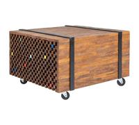 Mangloder Table d'appoint en Teck Naturel 60 x 60 x 38 cm avec roulettes, Meuble de Rangement Design Industriel pour Salon, Chambre, entrée, Console Multifonction