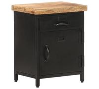 Mangloder Table de Chevet en Bois de manguier Brut 40x30x52 cm avec tiroir et Porte, Meuble de Rangement Stable en Acier Noir, Console Industrielle pour Chambre, Salon, Bureau, Appartement