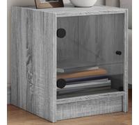 Mangloder Table de Chevet en Bois d'ingénierie avec Porte en Verre Sonoma Gris 35x37x42 cm, Meuble de Rangement pour Chambre, Salon ou Bureau avec Compartiment et Plateau Stable