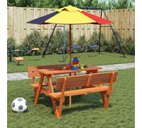Mangloder Table de Pique-Nique pour Enfants avec Parasol en Bois de Sapin pour Jardin terrasse extérieur mobilier Repas Balcon Patio Veranda Camping bistrot Plateau Pliable avec Support Parasol pour