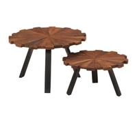 Mangloder Tables Basses 2 pcs Bois Massif récupéré et Fer, Plateau Rond 54 et 44 cm, mobilier Salon séjour, Meuble Console appoint Design pour intérieur extérieur