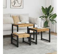Mangloder Tables gigognes en Bois de manguier Massif 3 pièces avec Cadre Acier, Plateau laqué Vintage pour Salon, Chambre, Bureau, Meuble Rangement Pratique
