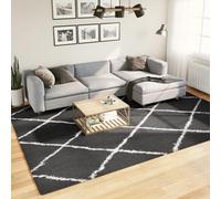 Mangloder Tapis shaggy, moderne, à poils longs, noir, crème, 240 x 340 cm, hauteur des poils 30 mm, 1500 g/m², polypropylène, pour salon, chambre à coucher, couloir, chauffage au sol, moelleux, facile