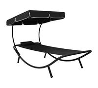 Mangloder Transat de Jardin inclinable avec auvent et Oreiller Noir, Chaise Longue extérieure résistante aux intempéries pour détente, Bronzage, farniente, terrasse, Plage ou Piscine
