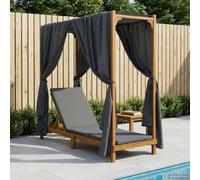 Mangloder Transat Simple avec auvent et Rideaux Bois d'Acacia Massif, Chaise Longue inclinable pour Jardin terrasse Balcon Piscine, Repose-Pieds réglable, Coussin Confort, Design Relax extérieur