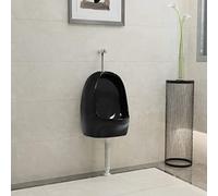 Mangloder Urinoir mural avec vanne de chasse d'eau en céramique noire - 39 x 86,5 x 100 cm - Montage mural pour salle de bain sanitaire commerciale - Écoulement de 3 cm