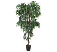 Mango Artificielle 180 cm, 900 Feuilles, Vert avec Pot de Fleurs | Feuilles de fibre textile, tiges en bois, pot de fleur rond en plastique, pas d'arrosage, pour la maison, le bureau
