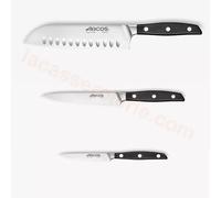 MANHATTAN set 3 Couteaux de cuisine - office, chef 15 cm et santoku 18cm alvéolé ARCOS
