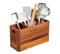 manhegari Organiseur pour ustensiles de cuisine, compartiment en bois rustique antidérapant, support pour ustensiles de cuisine et spatules, pour cuillère, spatule, ustensiles de cuisine, style ferme