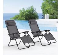 CONCEPT USINE - Lot De 2 Transats Inclinables Pliables Manihi Duo Noir & Gris - Design Pratique & Tendance - Jardin, Terrasse, Plage, Bains De Soleil - Résistant, Waterproof, Pratique, Stable
