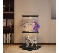 MANIMABU Vitrine en Verre Transparent avec LED, Armoire de Vitrine pour Collection,VitRines Moderne avec 2 Étagères et 1 Porte,Pivotante à 360°,Multifonctional,Noir,38x38x82cm,pour Salon Chambre