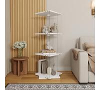MANIMABU Vitrine en Verre Transparent avec LED, Armoire de Vitrine pour Collection,VitRines Moderne avec 3 Étagères et 1 Porte,Pivotante à 360°,Multifonctional,Blanc,38x38x121cm,pour Salon Chambre