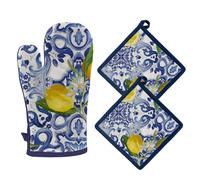 Manique de cuisine et gant de four en coton, gants de cuisine et 2 maniques avec motif décoratif, gant de four 32 x 18 cm, manique 20 x 20 cm