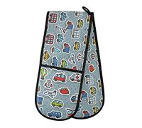 Manique double sans couture avec motif dessin animé dessiné à la main pour transport, bus, avion, fusée, bateau, manique extra longue, résistante à la chaleur, pour la cuisson, la cuisson, le grill