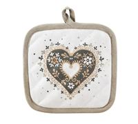Manique Shabby Chic en Coton, Motif Cœur Floral, 20 x 20 cm, Blanc et Beige, avec Boucle de Suspension
