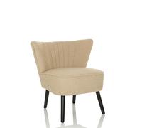 hjh LIVING - Fauteuil lounge MANISO rembourré tissu Teddy beige, pieds en bois noir