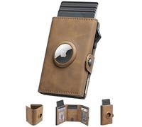 Manmaxim AirTag Portefeuille pour Homme avec Blocage RFID, Compact Air Tag pour 12 Cartes, Porte-Monnaie Pop-up avec Compartiment à Monnaie et 2 fenêtres d'identité, Brun