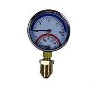 Manomètre de chaudière 0-16 bar double température pour systèmes de chauffage par le sol 63 mm Montage par le bas en acier inoxydable (Radial 16 bar)