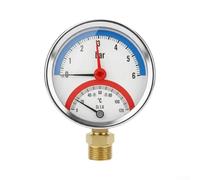 Manomètre de température de chaudière 0-120 °C 16 bar double affichage pour systèmes de chauffage au sol en acier inoxydable 63 mm (6 bars radiaux)