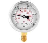 Manomètre hydraulique à cadran 63mm G1/4 0-250Bar 0-3750psi | Jauge de pression double échelle, Boîtier métal, Chiffres clairs, Lecture facile, Presse 20 tonnes, Cuve fioul