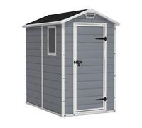 Manor 4x6 - Abri jardin 130x198x192 cm 1 porte rangement outils effet bois rayé résine gris