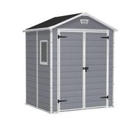 Manor 6x5 - Abri jardin 185x226x152 cm 2 portes rangement outils effet bois rayé résine gris