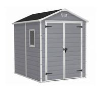 Manor 6x8 - Abri jardin 185,8x227x236,8 cm 2 portes rangement outils effet bois rayé résine gris