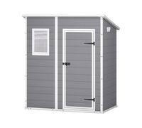 Manor Pent 6x4 - Abri jardin 183,5x200,5x111 cm 1 porte rangement outils effet bois rayé résine gris