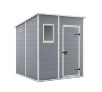 Manor Pent 6x6 - Abri jardin 183 5x200x185 cm 1 porte rangement outils effet bois rayé résine gris