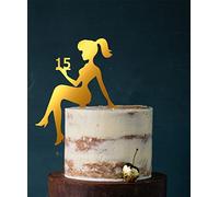 Manschin-Laserdesign Girl, birthday, figurine de gâteau, anniversaire de fille, sweet 16, sweet 18, chiffre, décoration d'anniversaire, décoration d'anniversaire (or (miroir d'un côté), 15)