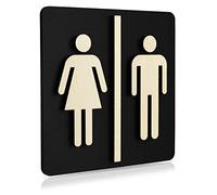 Manschin-Laserdesign Panneau WC Noir Bois Panneau Toilette Toilette Panneau de Porte Femmes Hommes Pictogramme (Noir 14x14cm)