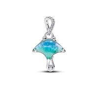 Manta Sterling Silver Dangle with Clear Cubic Zirconia, White bioresin Man-Made Mother of Pearl, Enamel and Shaded Blue Murano g