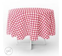 Mantel Hule Redondo 140 Cm. Cuadros Rojos