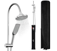 Mantigositeen Douche solaire 20 L en noir - Demi-colonne avec robinet monté en haut - Inclus : pomme de douche, tête de douche 360° et housse de protection