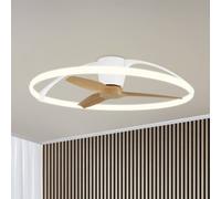 Mantra Iluminación Ventilateur de plafond LED intelligent Nepal, blanc/hêtre, courant continu, dimmable, bois clair, Salon / Salle à manger, Métal, Moderne