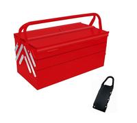 MANUFORE Grande Boîte à Outils Rouge Vide en Métal 41,5 cm (16 pouces), Caisse à Outils Portable de Rangement en Porte-à-faux à 3 Niveaux et 5 Plateaux, Boîte à outils Pliable Professionnel