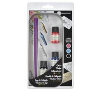 Manuscript Pen Company Set de calligraphie moderne - 7 pièces - Idéal pour les débutants, avec porte-stylo, 3 plumes, 3 encres de couleur présentées dans une boîte de rangement pratique.