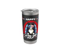 Manx Cat Happy 4th Of July Patriotic American Cats Lovers Gobelet isotherme en acier inoxydable double paroi