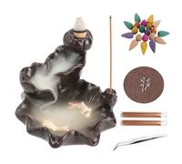 ManyDFYu Brûleur à encens Cascade Poissons Doubles Antique | Kit complet avec bâtons, pince et tapis pour maison, bureau et salle de yoga