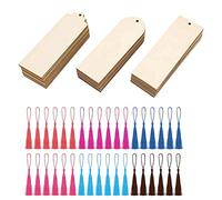Maodom Signet Vierge en Bois - Marque-Page Rectangle Étiquettes en Bois Non Fini,36 pièces signets en Bois avec Glands pour Bricolage Artisanat décor fête d'anniversaire Mariage