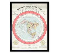 Map Gleason 1892 World Time Calculator Flat Earth Art Print Framed Poster Wall Decor 12x16 inch Carte Monde Affiche mur Déco