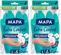 Mapa - Extra Confort - Gants de Ménage en Latex Doublure Textile 100% Coton - Confortables et Résistants pour un usage prolongé - 1 paire - Taille L (Lot de 2)