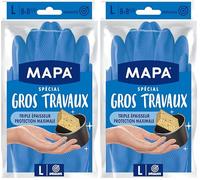 Mapa - Gros Travaux - Gants de Ménage Doublure Textile et Triple Epaisseur - Idéal gros travaux d'intérieur - 1 paire - Taille L (Lot de 2)