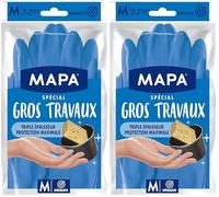 Mapa - Gros Travaux - Gants de Ménage Doublure Textile et Triple Epaisseur - Idéal gros travaux d'intérieur - 1 paire - Taille M (Lot de 2)