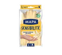 MAPA - Sensibilité - Gants de Ménage en Latex Intérieur Coton et Soie - Grand Confort d'utilisation et Extra Doux - Taille L - Lot de 3